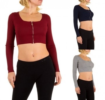 Bolero crop top rood blauw grijs