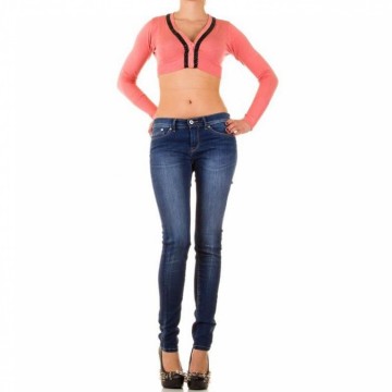 Bolero lange mouw knoopjes en lederlook randjes koraal rood