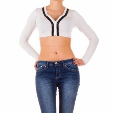 Bolero wit of zwart lange mouw knoopjes en lederlook randjes