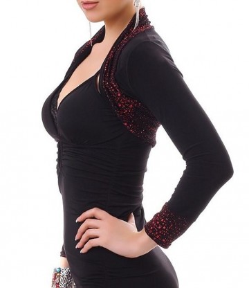 Dames bolero zwart met glitters rood