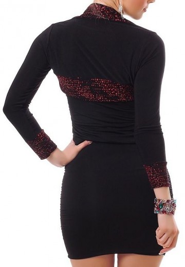 Dames bolero zwart met glitters rood