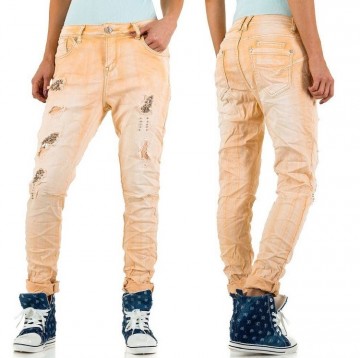 Boyfriend jeans strass studs scheuren abrikoos