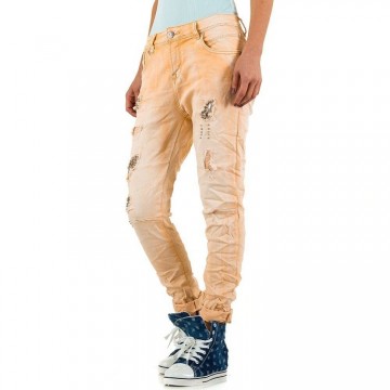 Boyfriend jeans strass studs scheuren abrikoos