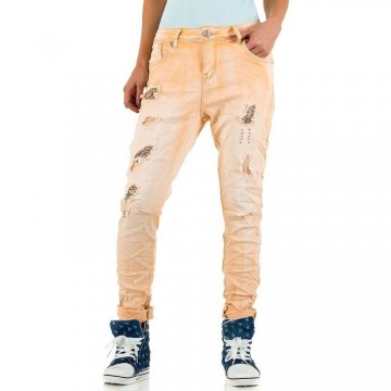 Boyfriend jeans strass studs scheuren abrikoos