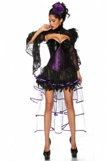 Burlesque carnavals volant rok veren tule zwart paars