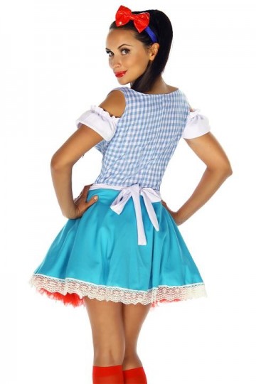 Dirndl jurkje compleet blauw wit L/XL