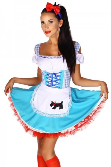 Dirndl jurkje compleet blauw wit L/XL