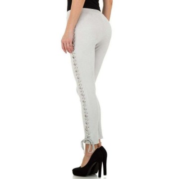 Dames broek velours leder look grijs