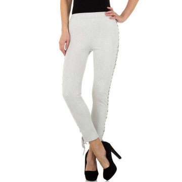 Dames broek velours leder look grijs