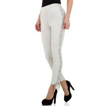 Dames broek velours leder look grijs