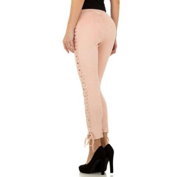 Dames broek velours leder look roze