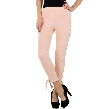 Dames broek velours leder look roze