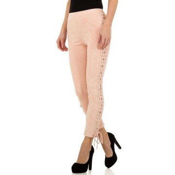 Dames broek velours leder look roze