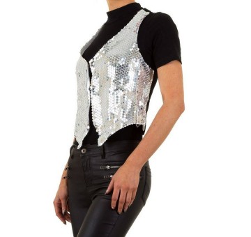 Dames gilet pailletten zilver