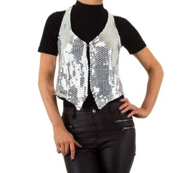 Dames gilet pailletten zilver