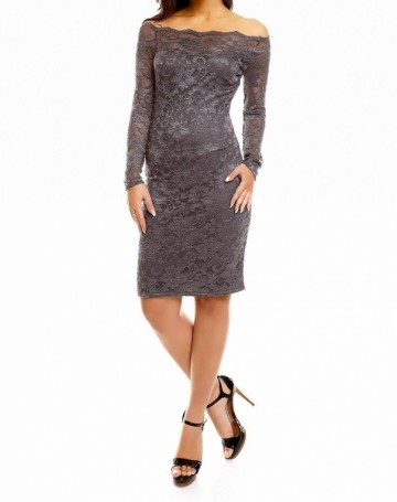 Dames jurk kant open schouders grijs