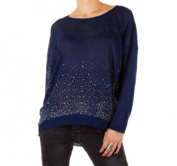 Dames trui strass XS-XL blauw