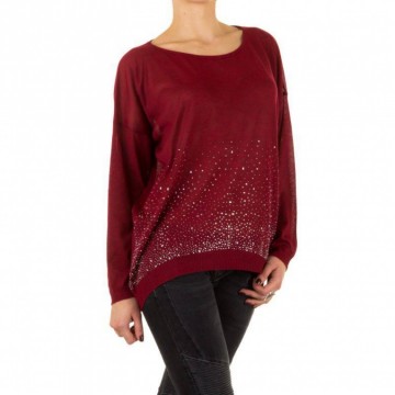 Dames trui strass XS-XL wijn rood