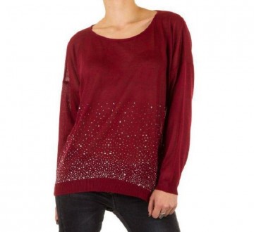 Dames trui strass XS-XL wijn rood