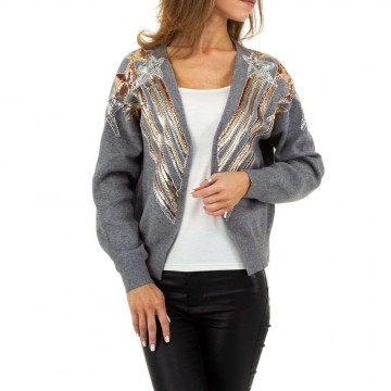 Dames vest pailletten grijs