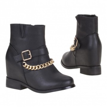 Enkellaarzen ingebouwde 9 cm sleehak ketting zwart