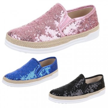 Espadrilles instap zomer schoenen pailletten roze blauw zwart