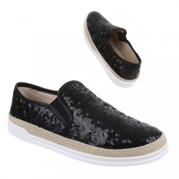 Espadrilles instap zomer schoenen pailletten zwart