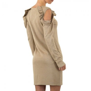 Glitter jurkje open schouders ruche beige