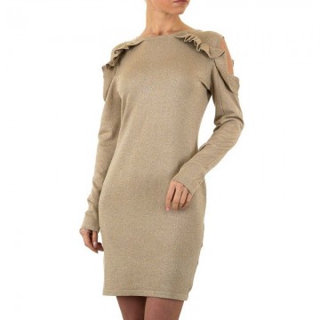 Glitter jurkje open schouders ruche beige