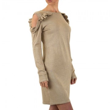 Glitter jurkje open schouders ruche beige