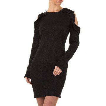 Glitter jurkje open schouders ruche zwart