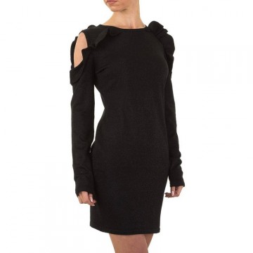 Glitter jurkje open schouders ruche zwart