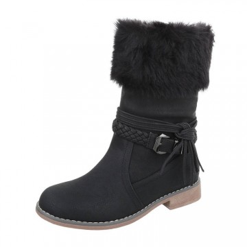 Half hoge laarzen met bont rand zwart