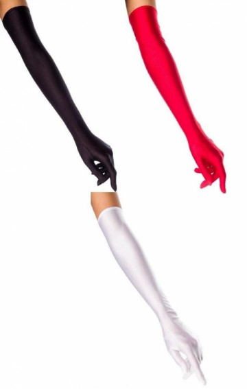 Lange handschoenen satijn zwart rood of wit
