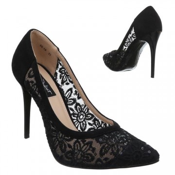 High heels 10 cm stiletto pumps kant-look zwart