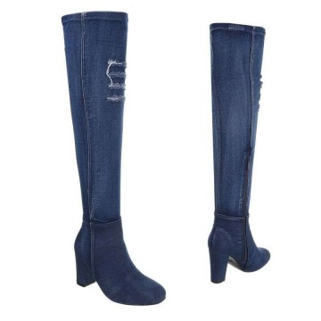 Hoge laarzen hak denim blauw