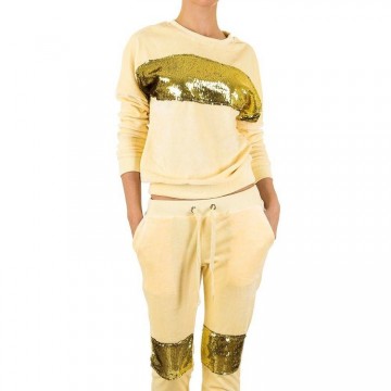 Huispak joggingpak pailletten beige zacht geel