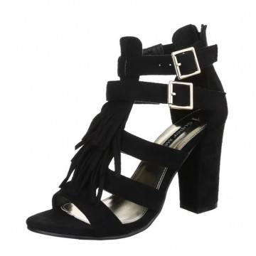 Ibiza pumps sandalen bandjes franjes zwart