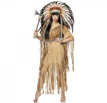 Indiaan kostuum dames compleet carnavalskostuum beige