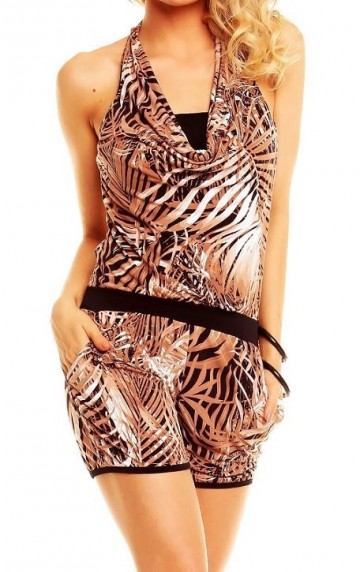 Jumpsuit safari print bruin zwart