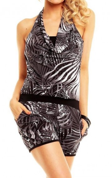 Jumpsuit safari print grijs zwart