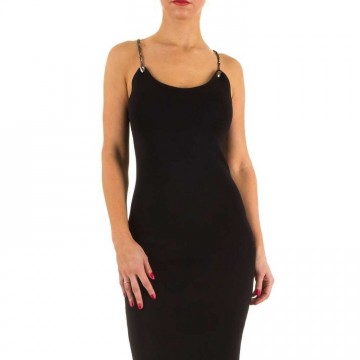 Jurk knielengte ketting strass bandjes zwart