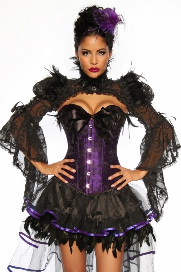 Burlesque korset paars zwart veren