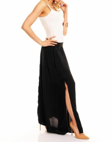 Lange dames rok met split zwart