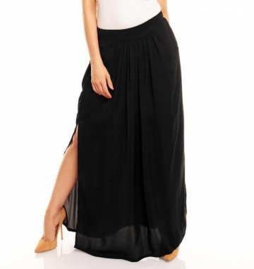 Lange dames rok met split zwart