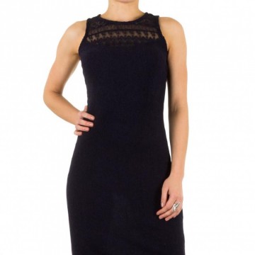 Lange dames jurk fijn gebreid met kant blauw