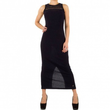 Lange dames jurk fijn gebreid met kant blauw