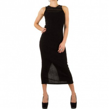 Lange dames jurk met kant zwart