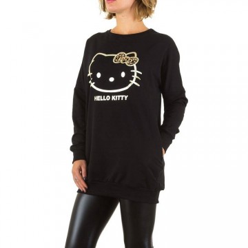 Lange oversized dames trui hello kitty print zwart goud