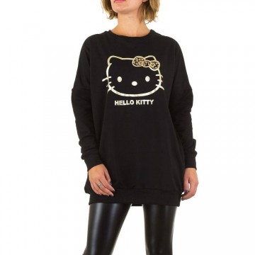 Lange oversized dames trui hello kitty print zwart goud